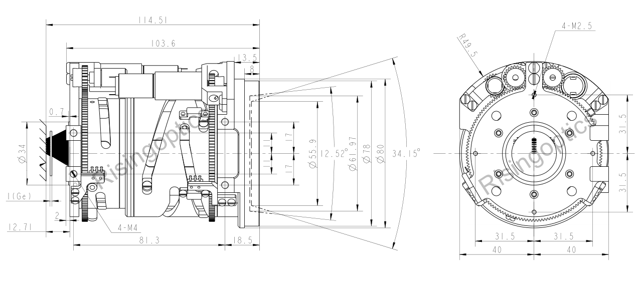 25/70mm F 0.95/1.1 Uncooled Dual-FOV Lens For 12um and 17um Sensor