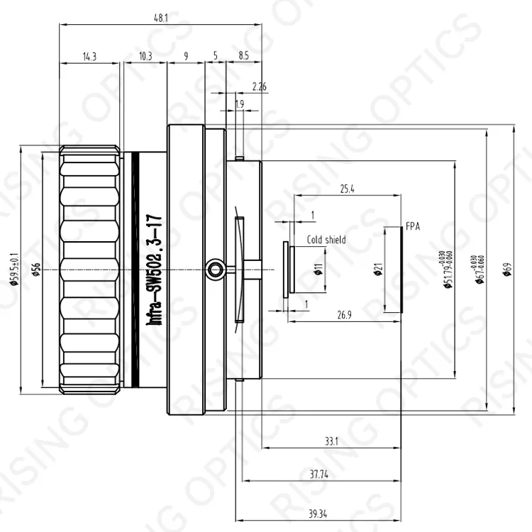 50mm F/2.3 MWIR Manual Lens For 1024x768-17um Detector